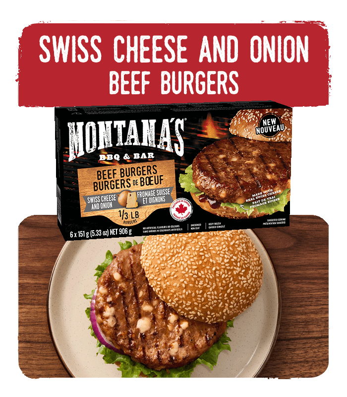 Swiss Cheese and onion beef burgers